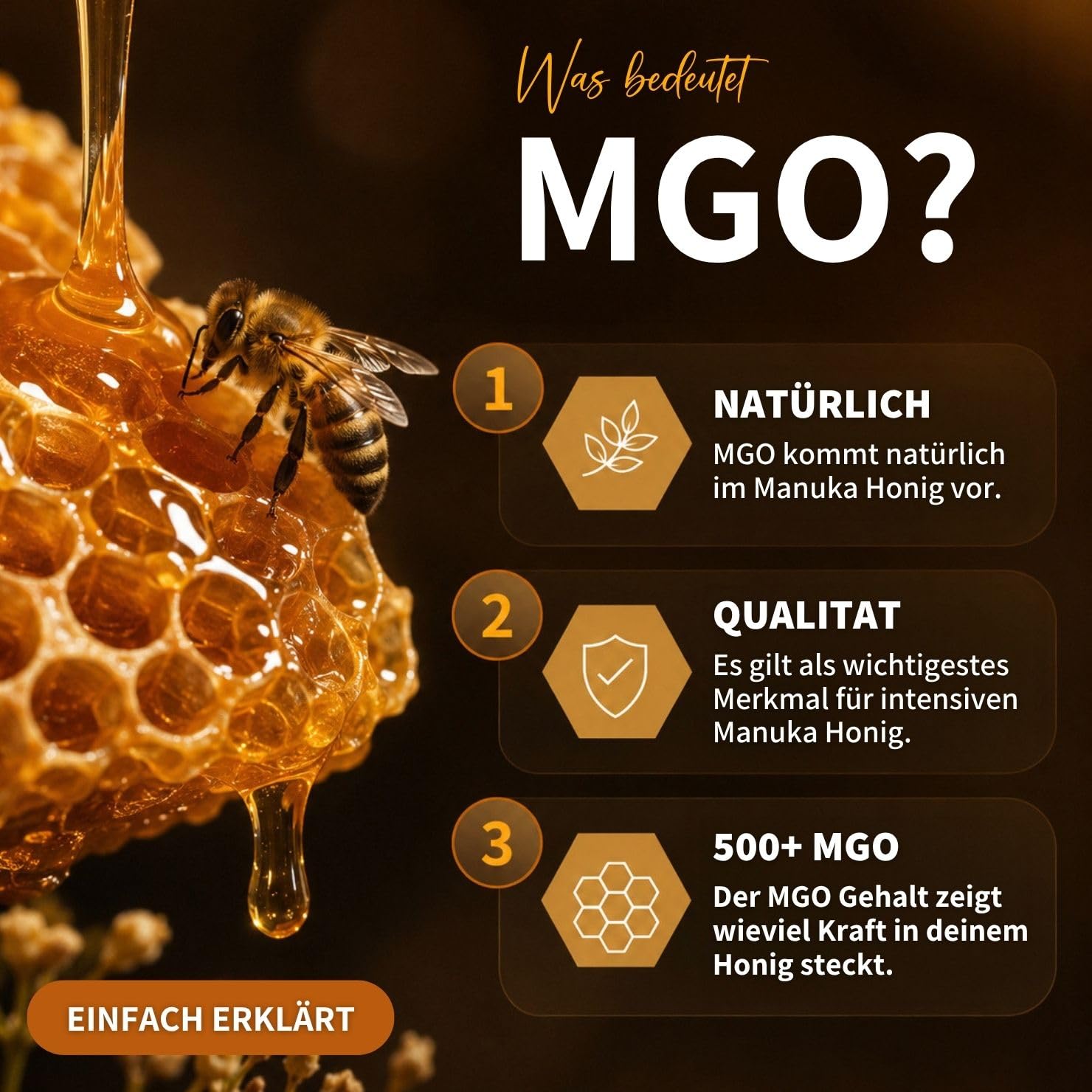 bedrop Manuka Honig mit MGO 500+ XXL Glas - 100% echter Premium Manukahonig aus Neuseeland mit zertifiziertem Methylglyoxal Gehalt (Analyse-Zertifikat) - 140g