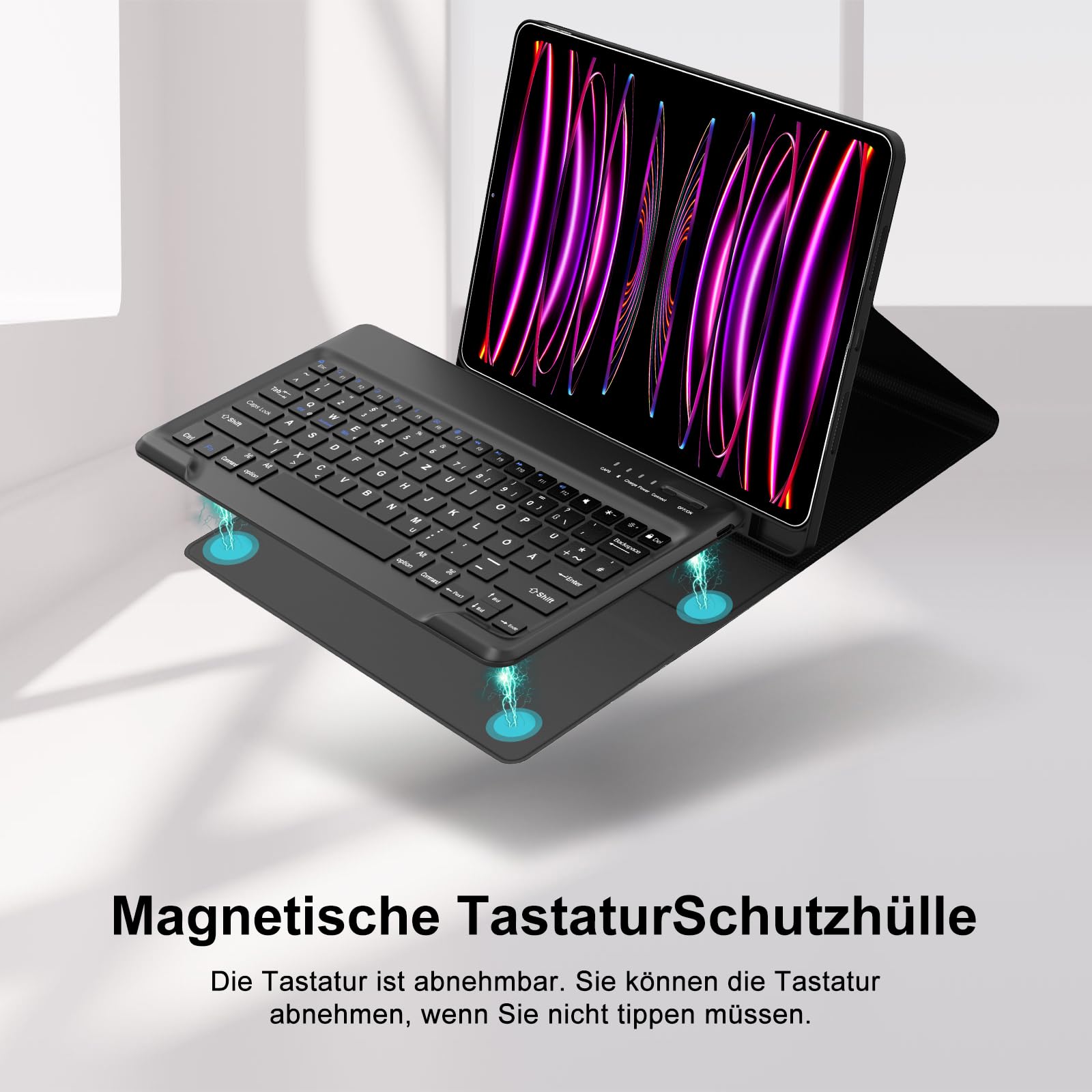 ROOFEI Keyboard Case for iPad Air 11 (M3/M2, 2025/2024)/Air 5/Air 4/iPad Pro 11 (4/3/2/1 Gen) - 7-Color Backlit Keyboard with Touchpad and Pen Holder - QWERTZ Layout, Black
