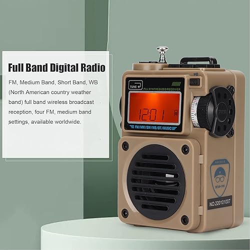 Miniatura 3 de ASHATA Radio digital portátil de banda completa, FM/WB/radio de onda corta/media con pantalla LCD, reloj despertador, altavoz, para Bluetooth, 6