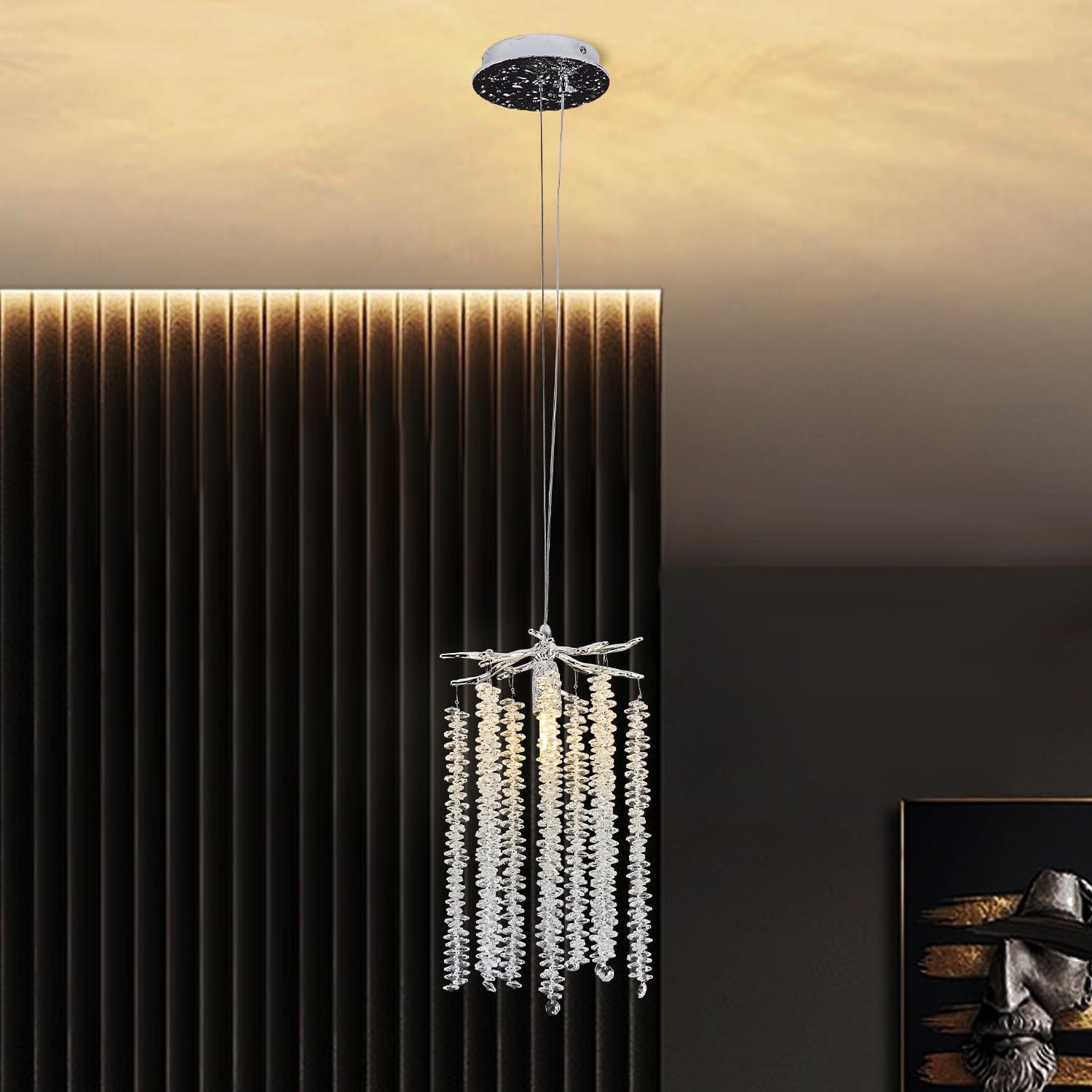 Tree Branch Chandelier 8inch Silver Modern Round Crystal Chandelier Ceiling Pendant Light Fixtures for Dining Room Kitchen Island Living Room Bedroom