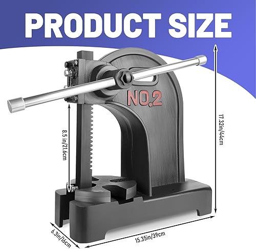 Vista 12 de Prensa de eje de 1 tonelada con volante, altura máxima de 5.5 pulgadas, prensa manual de escritorio de hierro fundido, prensa manual de precisión 1