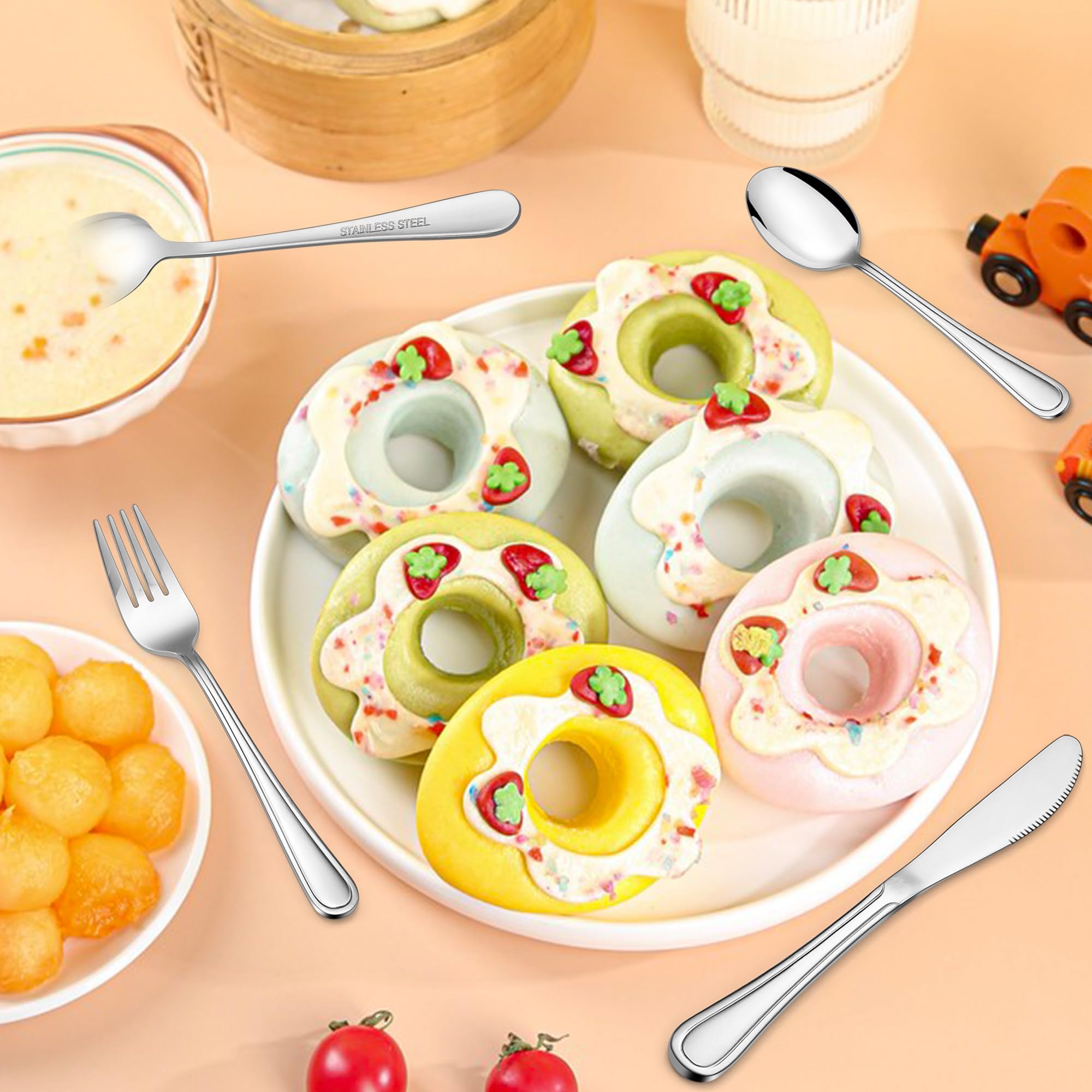 HaWare Set di 8 posate per bambini in acciaio inox (16, linee semplici)