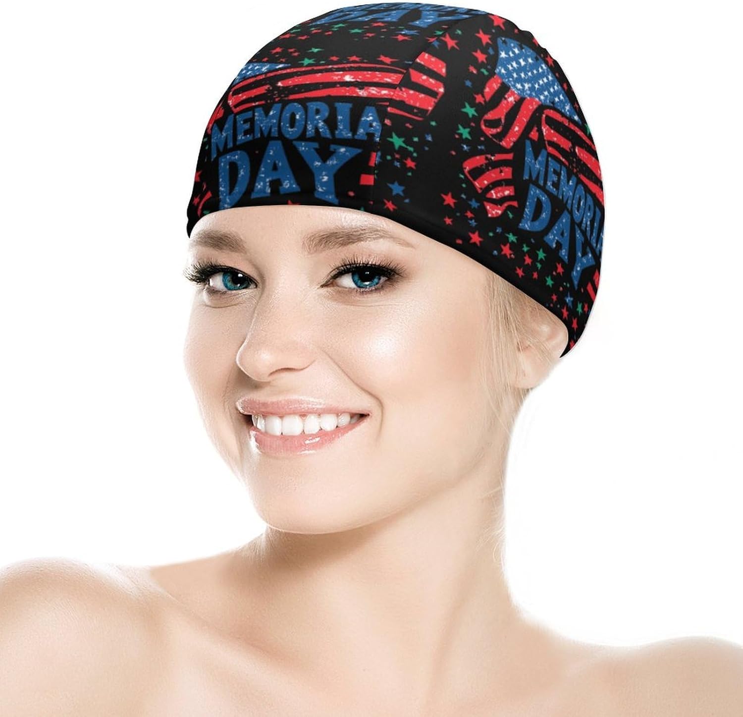 Memorial Day with U.S.A Flag Womens Swim Cap for Men Adult Swimming Hat Curly Short Medium Long Hair