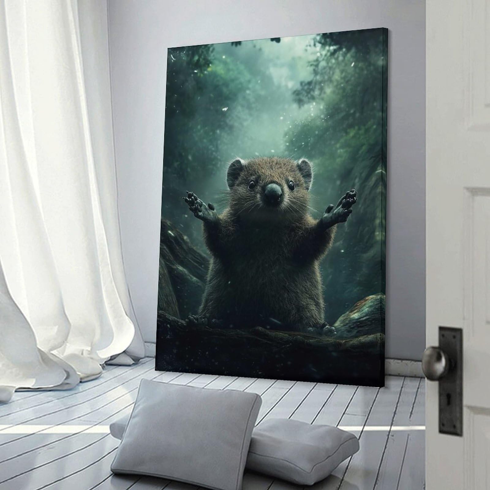 Junmoney Home Decor Wall Art Curious Forest Creature, 12x18inch(30x45cm), for Workspace Walls, Study Corners Or Bedrooms, A Smart Decor Choice for Study Walls