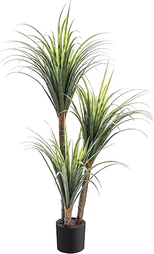 AMERIQUE Hermoso árbol artificial de yuca verde tropical de 3.5 pies con maceta de vivero, tecnología de tacto real, 160 hojas