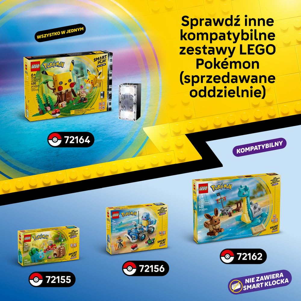 LEGO Pokémon SMART Play: Dom treningowy z Pikachu 72164 | Interaktywna zabawka z Pokémonami, zestaw Wszystko w jednym, 1 SMART klocek, 4 Tagi i ładowarka, dla dzieci 6+, 400 elementów