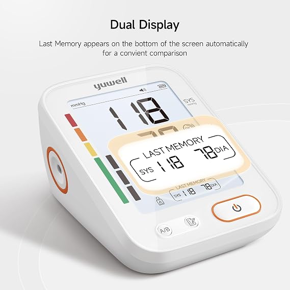 yuwell Blood Pressure Monitor Upper Arm for Home Use, BP Machine with 2x140 Reading Memory Adjustable Arm Cuff 8.7-17.7 Large Backlit Display with Voice Guidance and Dual Display