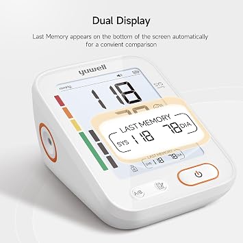 yuwell Blood Pressure Monitor Upper Arm for Home Use, BP Machine with 2x140 Reading Memory Adjustable Arm Cuff 8.7-17.7 Large Backlit Display with Voice Guidance and Dual Display