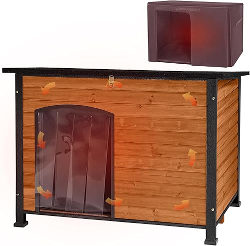 Vista 22 de Casa para perros de tamaño pequeño a grande, refugio para cachorros de interior y exterior con suelo elevado, perrera duradera e impermeable, casa