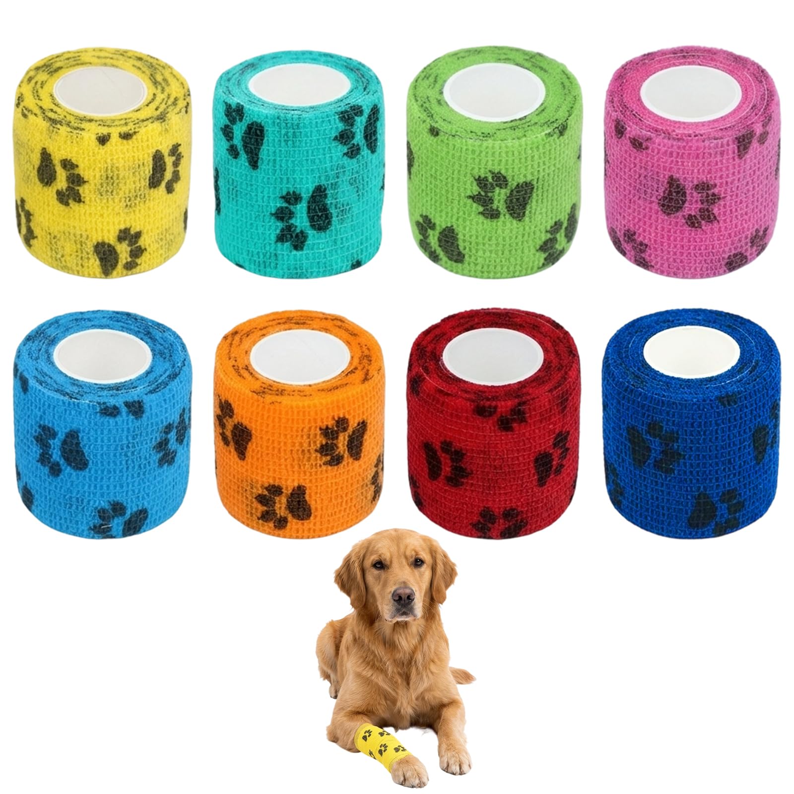 8 PCS Dog Bandages for Paws, Vet Wrap for Dogs, Vet Wrap Self Adhesive Elastic Pet Bandage, Support for Active Pets, Injury Protection and Recovery Care, Multi-Color Assortment for Daily Use