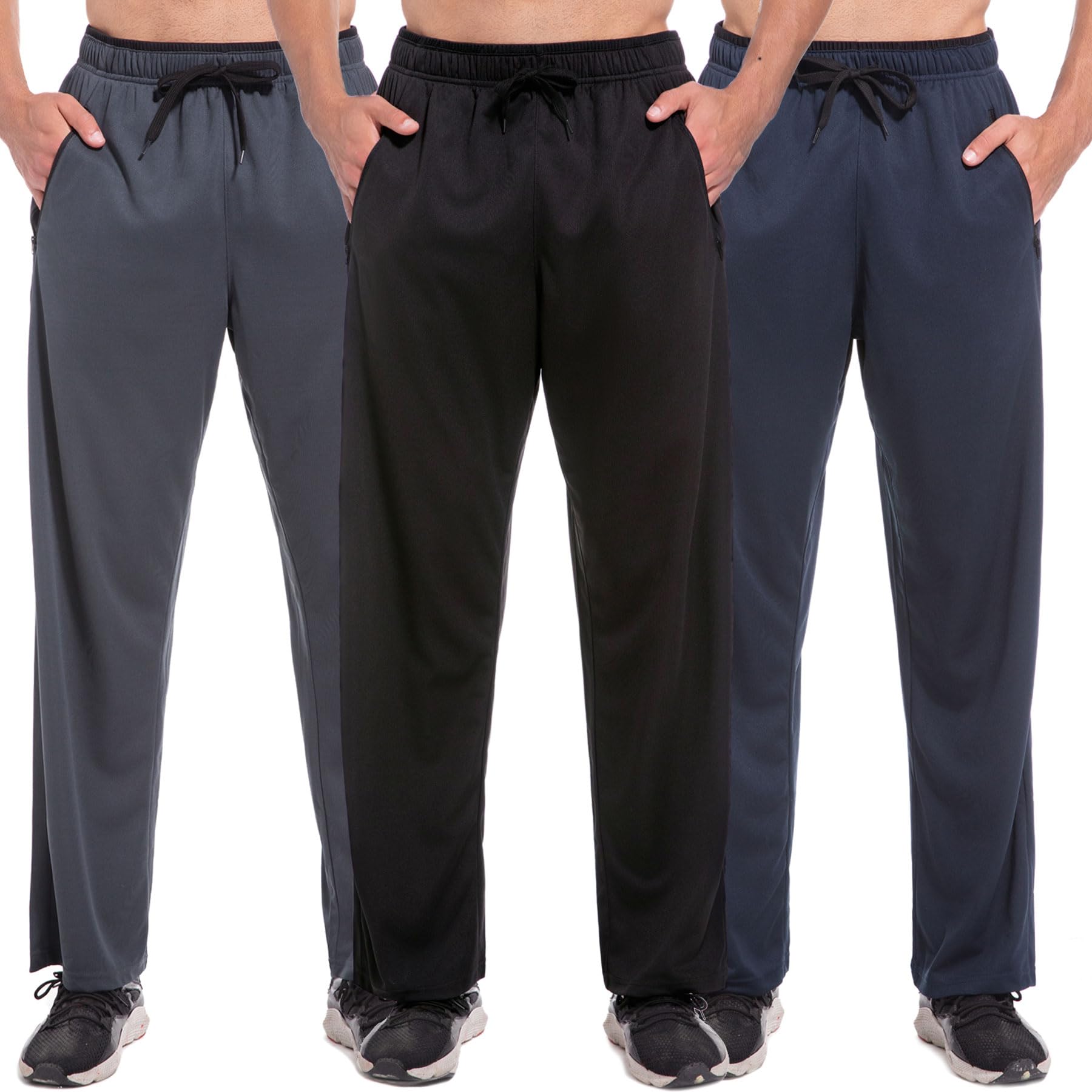 Mens Sweatpants with Zipper Pockets Open Bottom Athletic Pants for Workout,Running,Training,Jogging,Gym