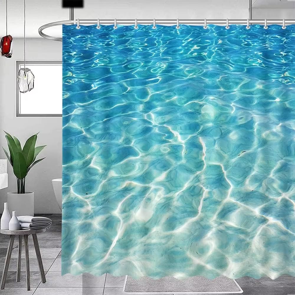 IHHGNB Clear Blue Water Ripple Shower Curtain, Refreshing Turquoise Pool Water Surface Print Waterproof Fabric Bath Curtain(150x180cm(59x71in)