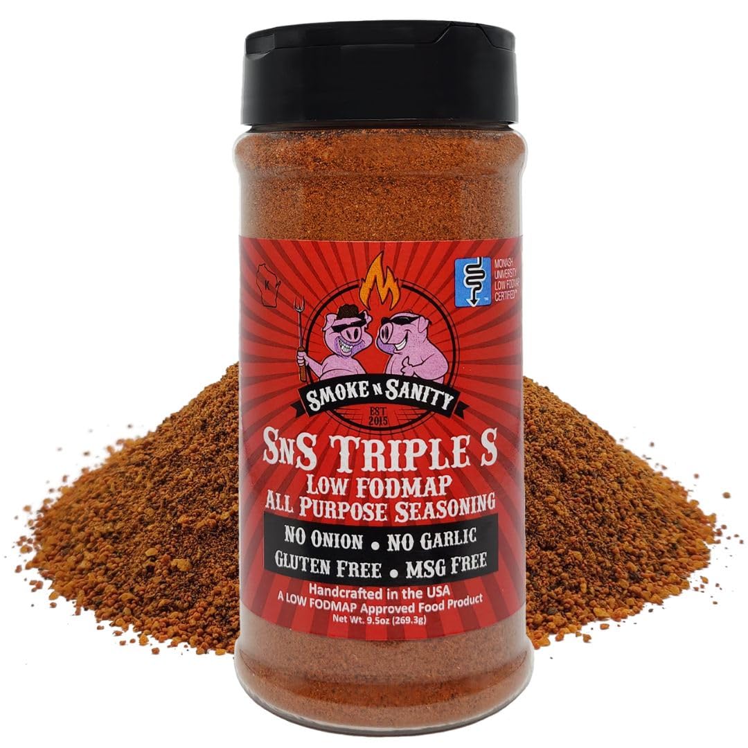 Smoke n SanitySnS Triple S Certified Low FODMAP All Purpose Seasoning - Low FODMAP Foods - Contains No Garlic, No Onion - Gluten Free and Dairy Free (9.5 oz Shaker)