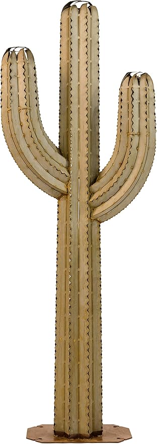 Desert Steel Saguaro Cactus Torch - (Small - 21”W x 60”H x 8”D) - Outdoor Metal Yard Art & Lawn Decoration