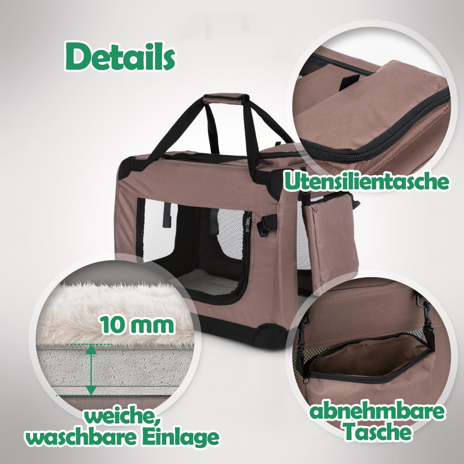 Hundebox Hundetransportbox faltbar & robust für Auto & Reise 70×52×50 cm - atmungsaktive Transportbox Transporttasche für Hunde & Katzen Stoffbox Tragetasche Grau