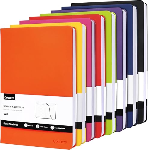 Paquete de 8 cuadernos rayados, cuadernos de tapa dura para escribir 240 páginas, 8.3 x 5.5 pulgadas, cuadernos clásicos con rayas universitarias