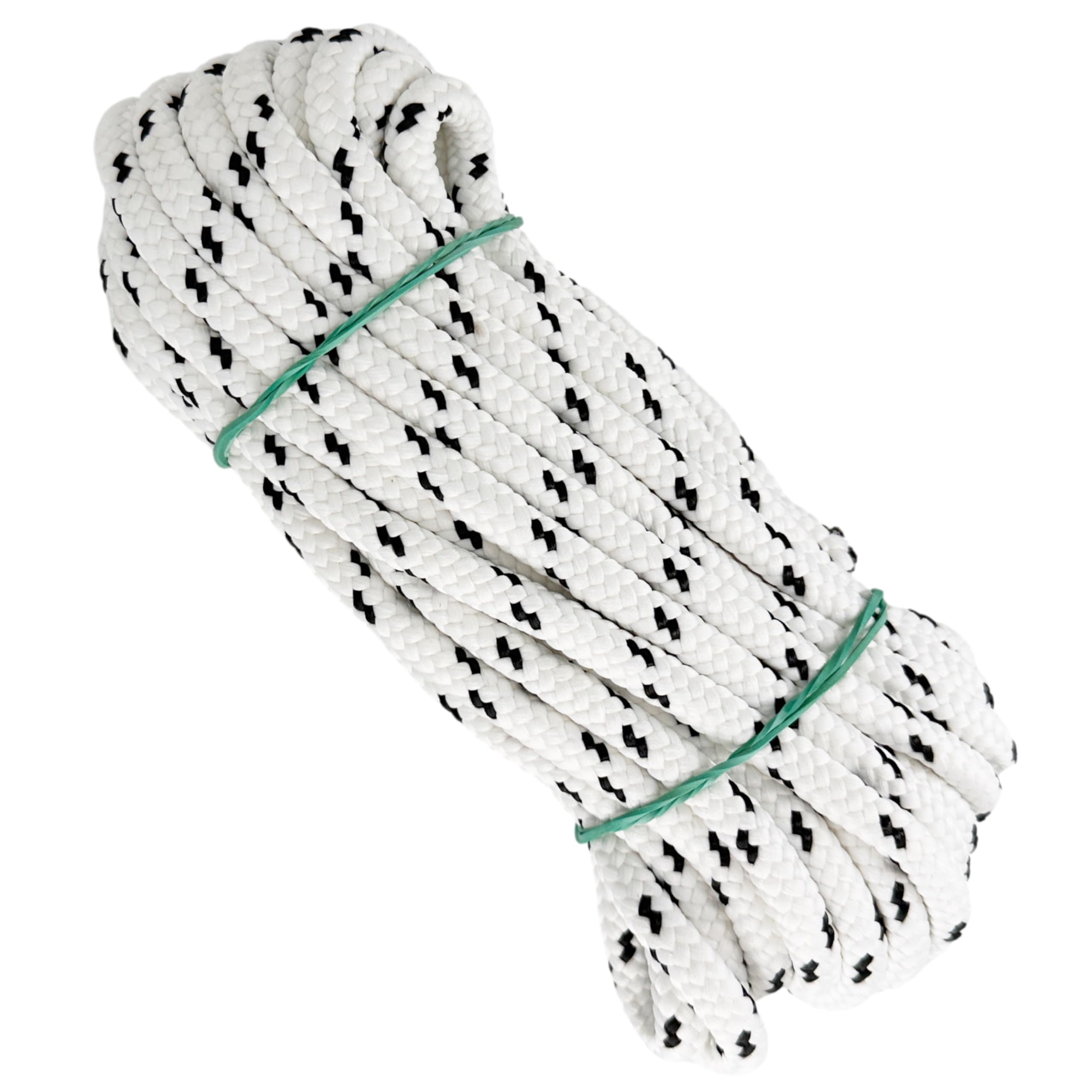 Matte polyester cord rope, 8MM * 10M, made in Spain, for DIY awnings, camping, banners. White with Black