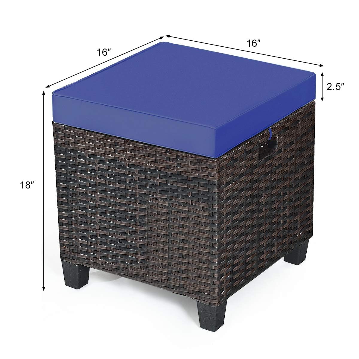 DORTALA 2 Piece Patio Wicker Ottomans, 2 in 1 Outdoor PE Rattan Side Table & Footstool Foot Rest with Cushions for Couch, Chair, Navy Blue