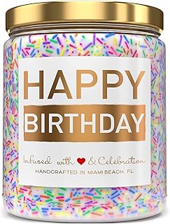 Happy Birthday Candle - Lavender Birthday Cake Scent with Sprinkles Cute Birthday Gifts for Women Ideas, 9 oz Lavender Scented Candle Gift, Gifts for Her, Best Friend, Mum