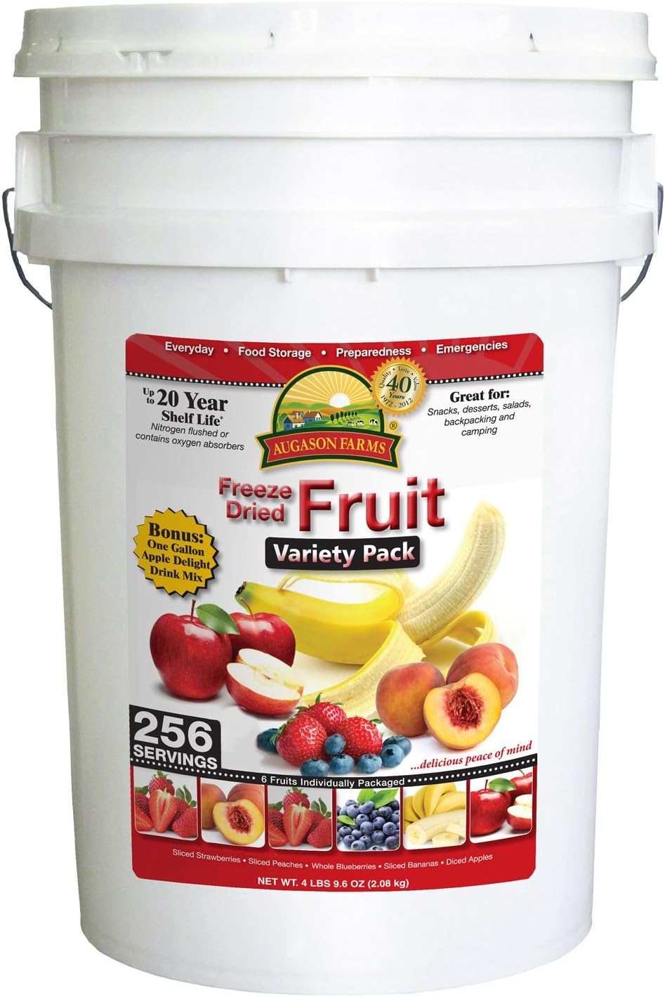 Augason Farms Freeze Dried Fruit Variety Pack - 4 lb., 9.6 oz. Pail (Pack of 2)