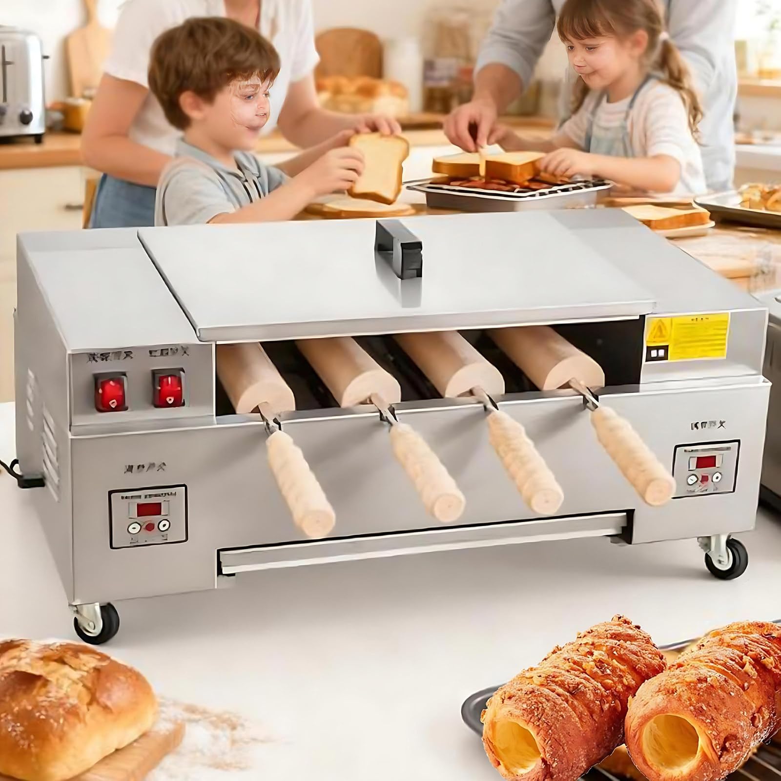 ZHJOPP Commercial Chimney Cake Roll Oven Maker, 3000W High Power Ice Cream Cone Grill with Digital Display for Toast, Waffle Making (Digital)