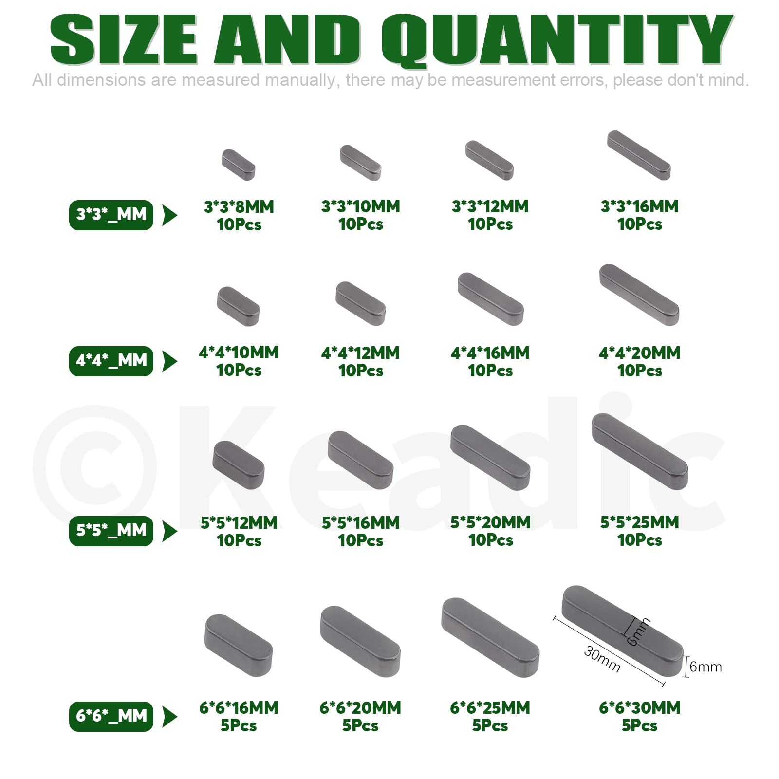 Keadic 140Pcs Carbon Steel Round Ended Parallel Drive Shaft Set - Image 2
