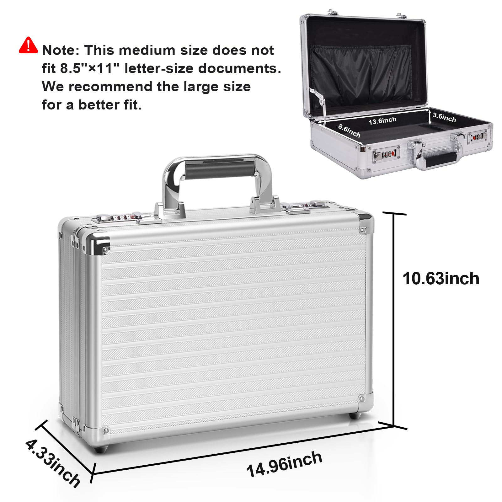 LOCKCURX Contenitore organizer per documenti, 36 x 24 x 11,4 cm, con chiusura a doppia combinazione per contanti, documenti e oggetti di valore, argento