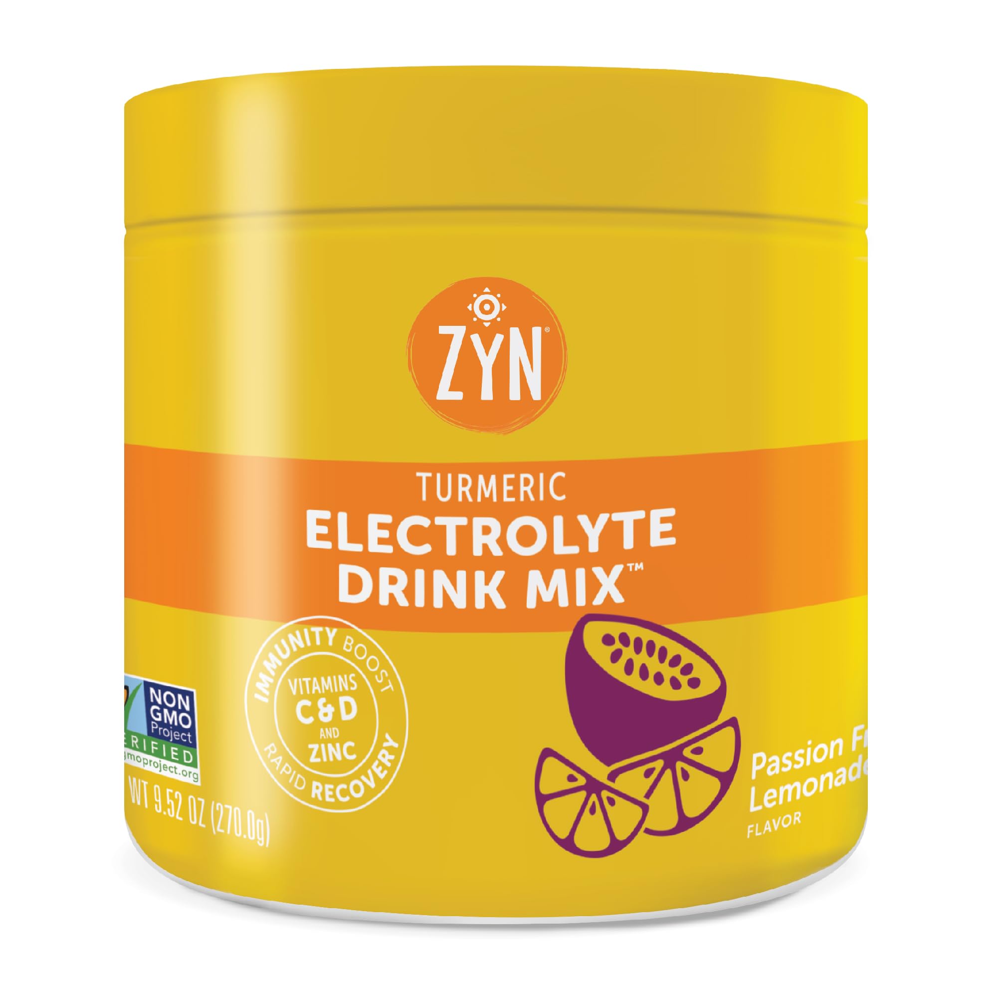 ZYN Electrolyte Hydration Drink Mix (30 Servings), Passionfruit Lemonade Electrolytes Powder, Hydrating Formula w/Turmeric Curcumin, Vitamin C & D, Zinc, Electrolyte Support Drink Mix