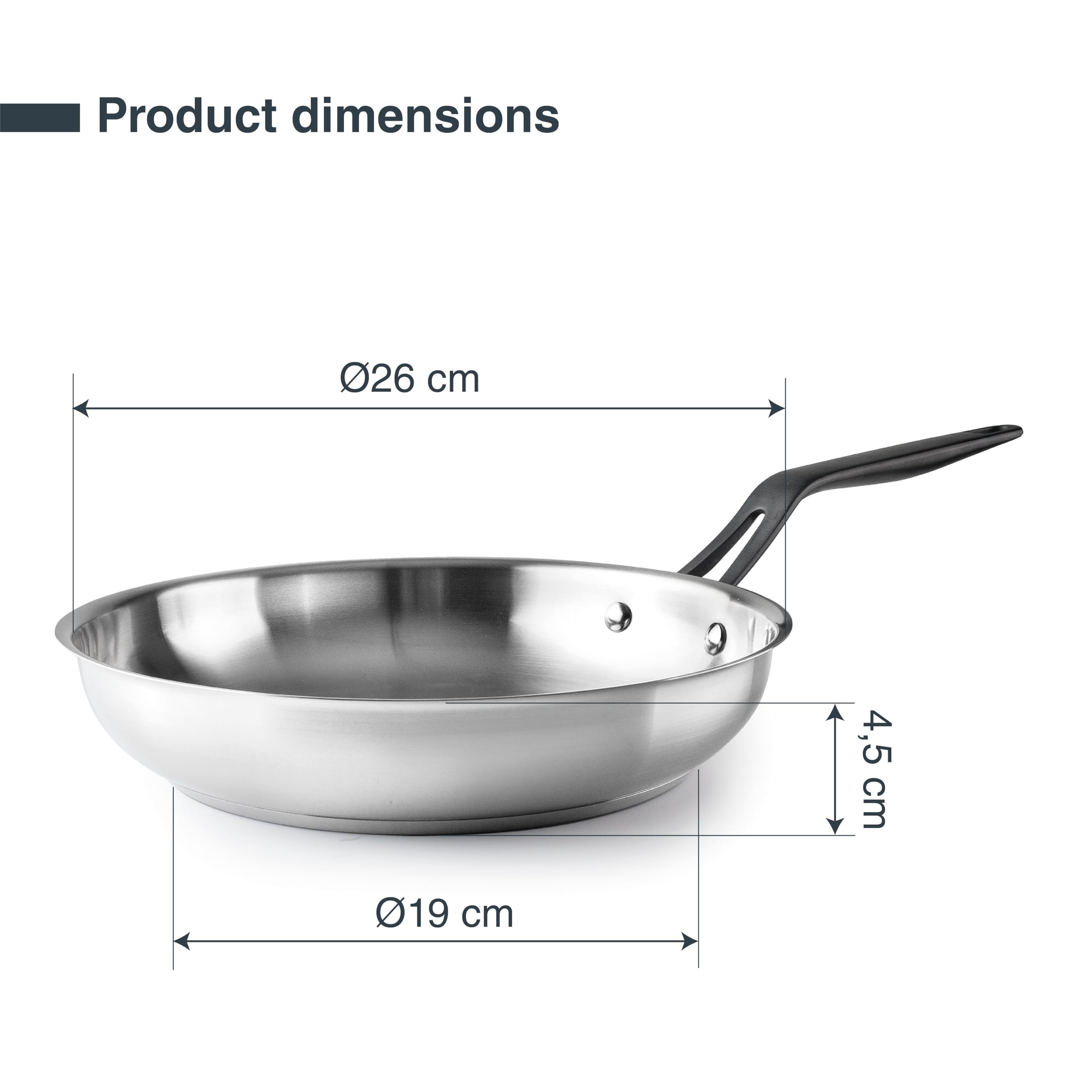 LACOR - 47326 - Poêle Origin, 26 cm, Acier Inoxydable 18/10, Surface Sans Revêtement Antiadhésif pour Cuisson Traditionnelle, Compatible Induction et Lave-Vaisselle, Haute Durabilité
