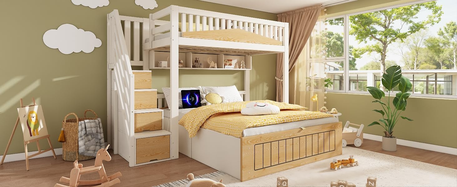 Fasba Litera con Almacenamiento Inferior y Puertos de Carga, Ideal para familias con Espacio Limitado Modelo FCLYD-AB60475456789A