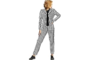 Women's Black and White Striped Jumpsuit with Open Front Blazer and Leggings