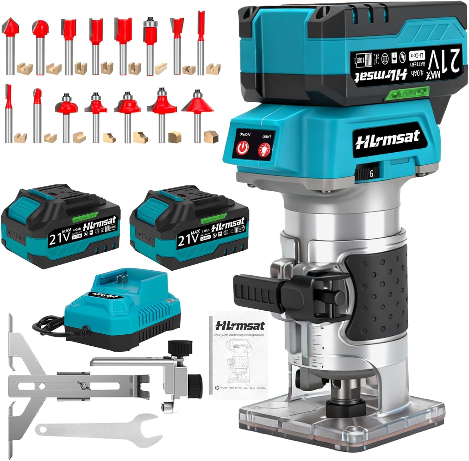 Cordless Wood Router,21V Brushless Palm Router with 2×4.0Ah Battery,6-Speed Adjustment & 15-Piece Router Bits,Fresadora Para Madera for Edge Profiling,Grooving,Dovetailing Woodworking Projects