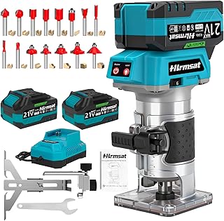 Hlrmsat Cordless Wood Router,21V Brushless Palm Router with 2×4.0Ah Battery,6-Speed Adjustment & 15-Piece Router Bits,Fresadora Para Madera for Edge Profiling,Grooving,Dovetailing Woodworking Projects