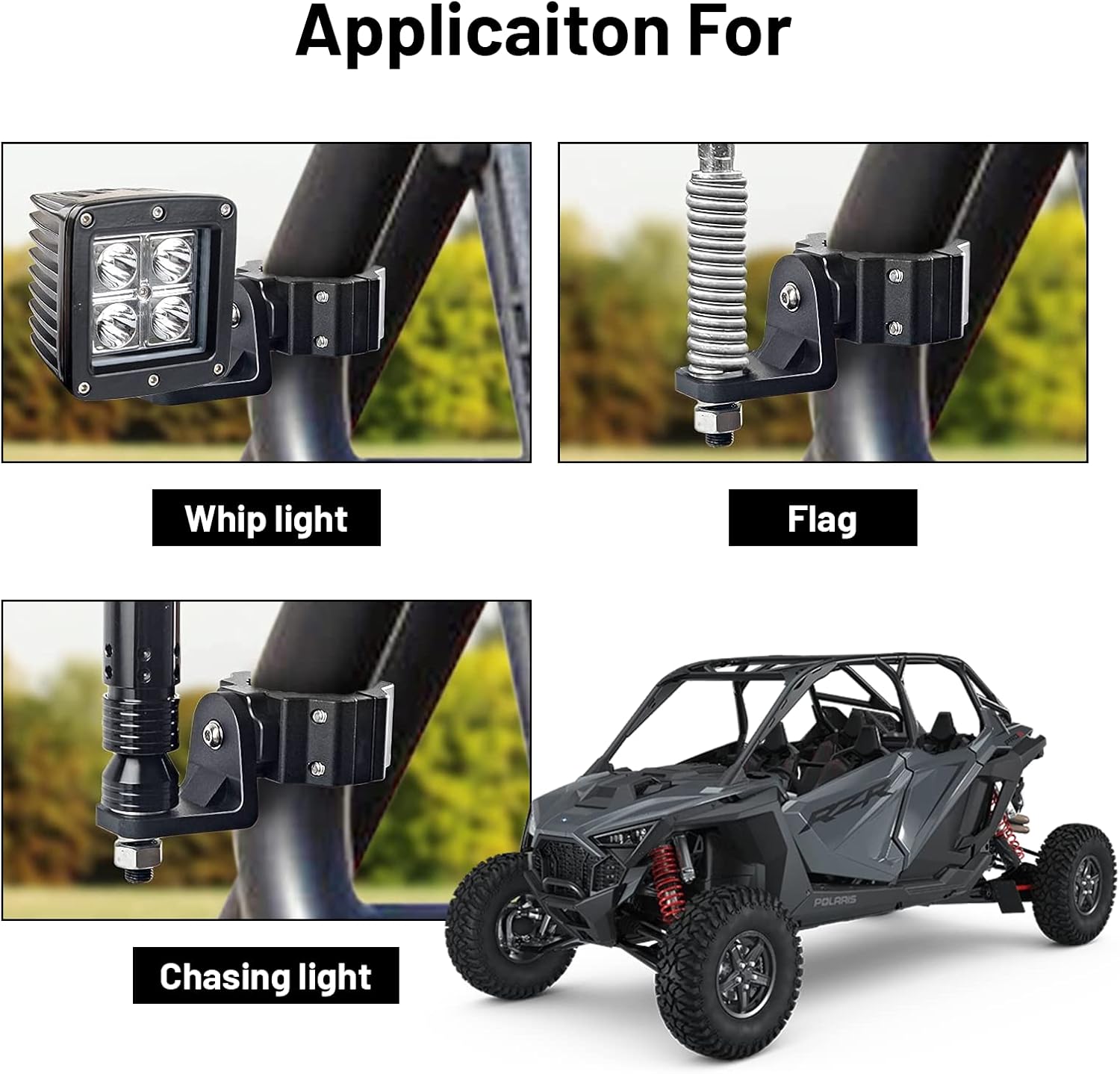 2pcs Adjustable UTV Flag Mount Whip Light Mount Antenna Bracket for 1.75 to 2 inch Compatible with Polaris RZR 900 1000 XP Pro Turbo Can Am Maverick X3 Commander 2017-2023 Black…