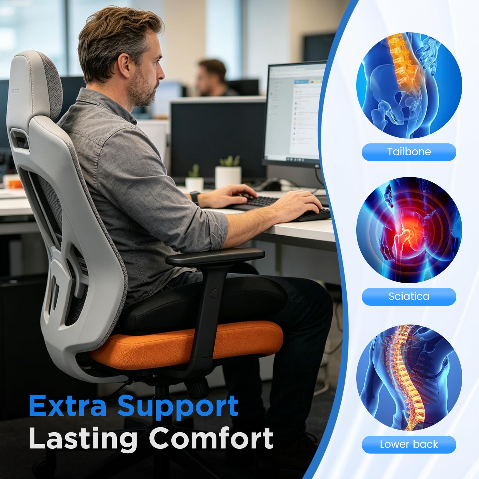 Coussin de Siège Gaming en Mousse à Mémoire de Forme, Coussin Ergonomique pour Voiture et Bureau, Antidérapant avec Housse Amovible, Noir