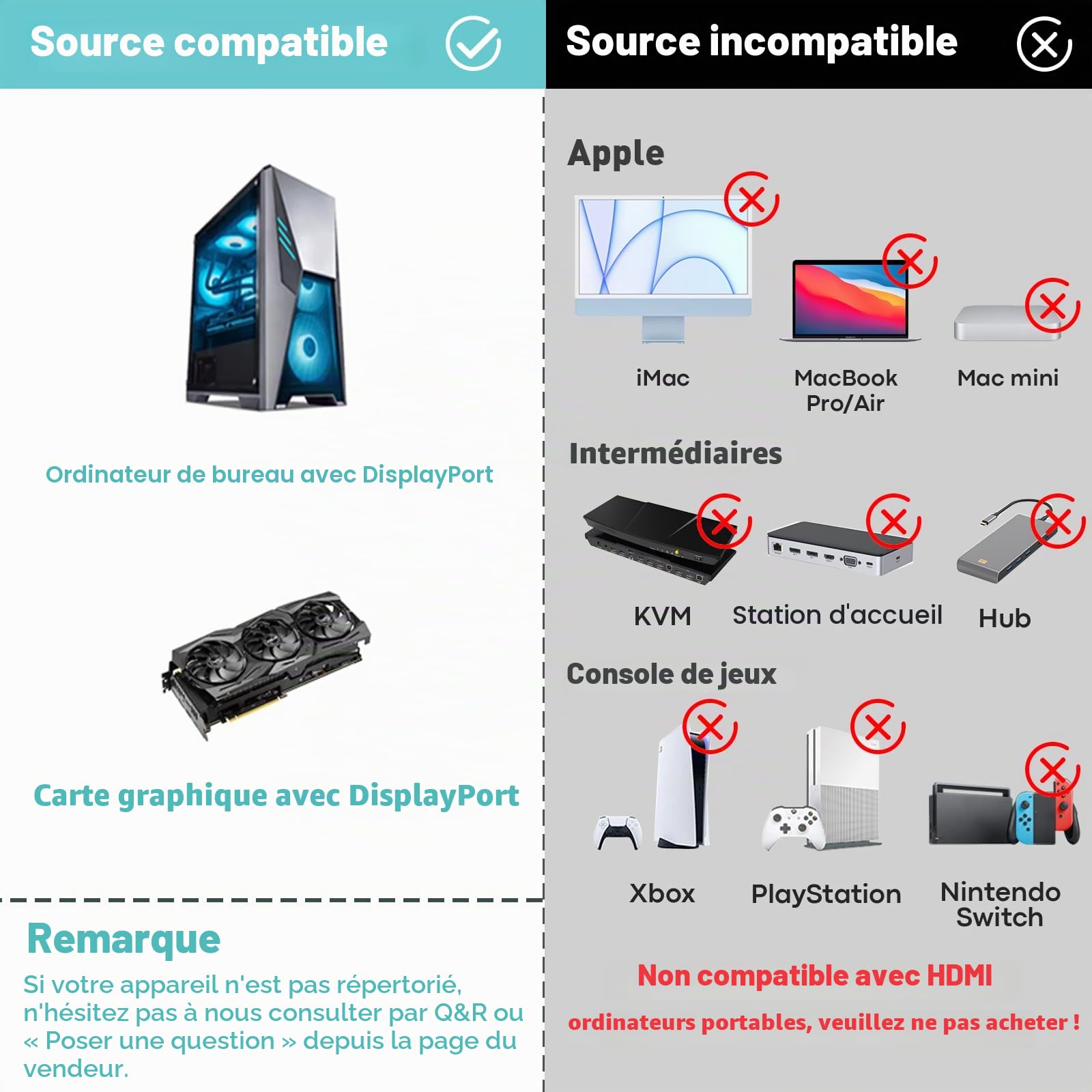 UANTIN Adaptateur DisplayPort vers double HDMI | 4K 60 Hz DP source vers HDMI Splitter adaptateur d'affichage étendu pour deux moniteurs, convertisseur de port d'affichage pour carte graphique NVIDIA