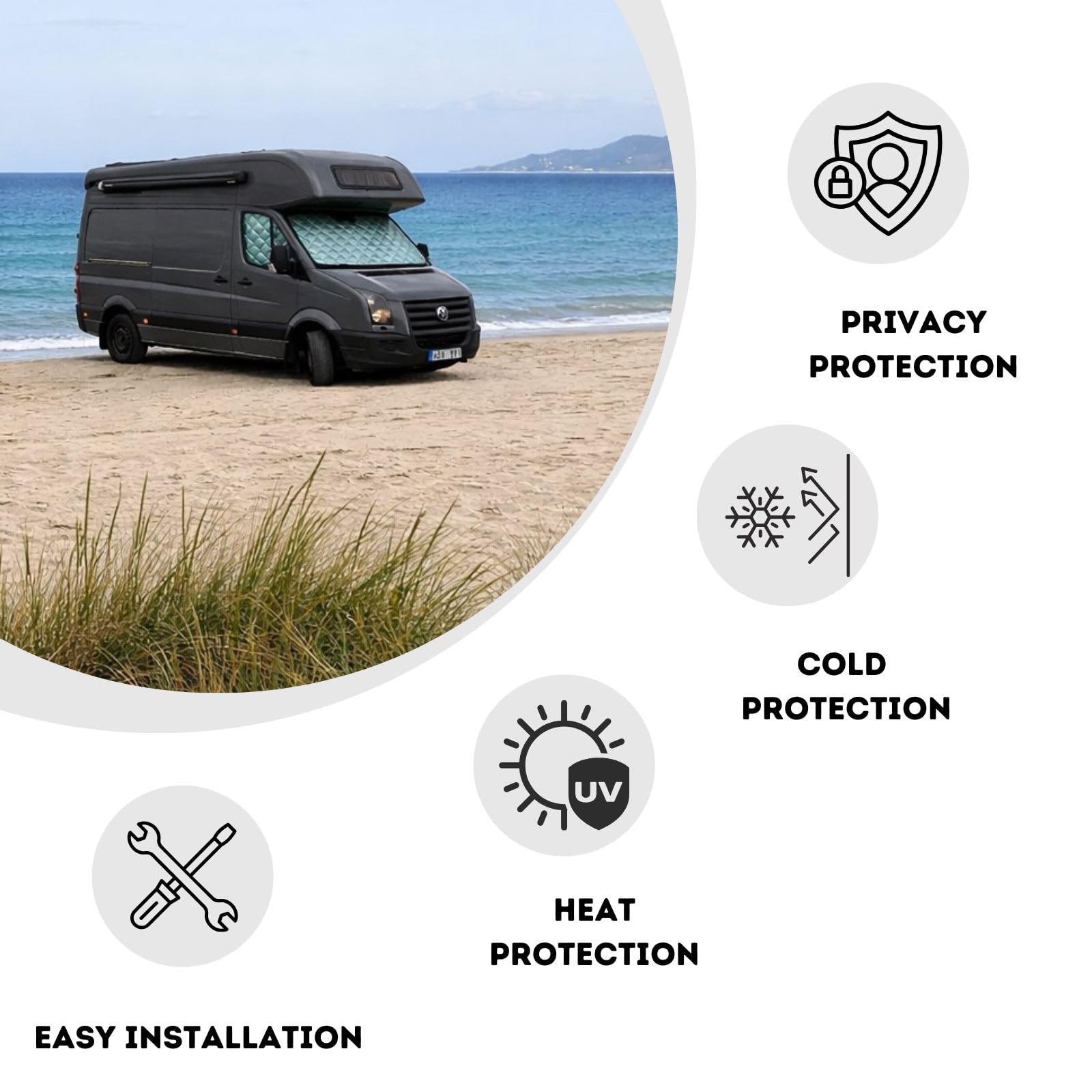 MARVIX Interne Kabinen-Schirm Thermo-Jalousien Premium 9-lagige Fensterabdeckung für VW Crafter & Sprinter 2006-2017 Wohnmobil-Camper-Isolierungs-Sonnenschutz