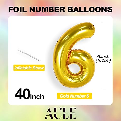 Miniatura 4 de AULE Globos grandes dorados de 40 pulgadas con número 6, globos grandes de aluminio con número de helio del 0 al 9, gigantes, decoraciones de fiesta