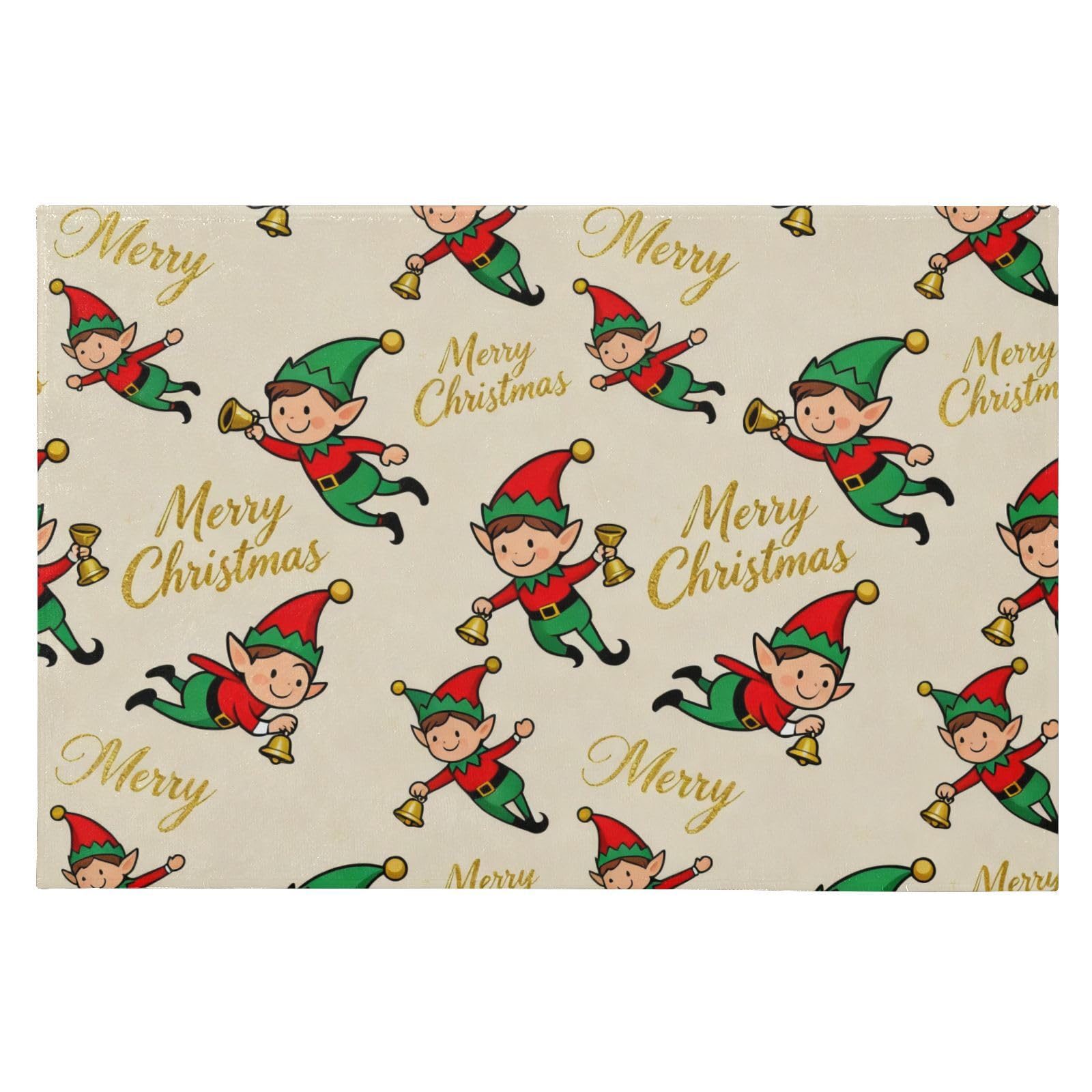 Tapis de sol lavable pour entrée propre et sécurisée à Noël motif lutin mignon