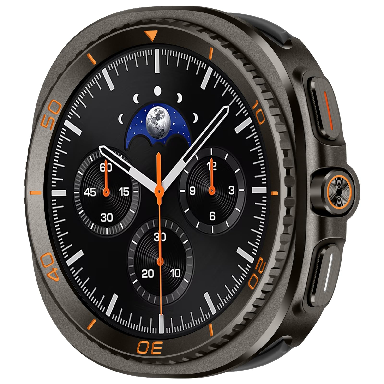 3 in 1 Métal Coque Compatible avec Samsung Galaxy Watch 8 44mm avec protection d'écran, Robuste Bumper Rayure Résistant Protecteur Coque pour Galaxy Watch 8, Graphite/Orange