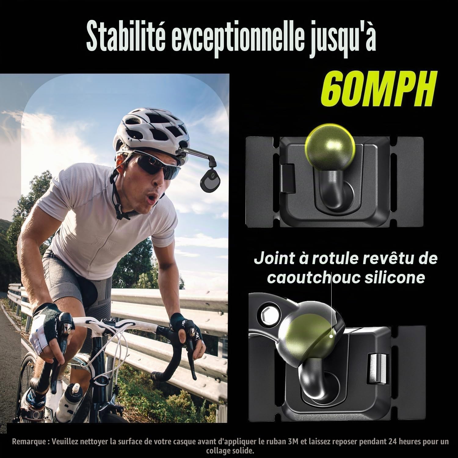 Rétroviseur pour casque de vélo - Réglable à 540° et rotatif - Pour accessoires de cyclisme - Facile à installer - Montage à gauche ou à droite