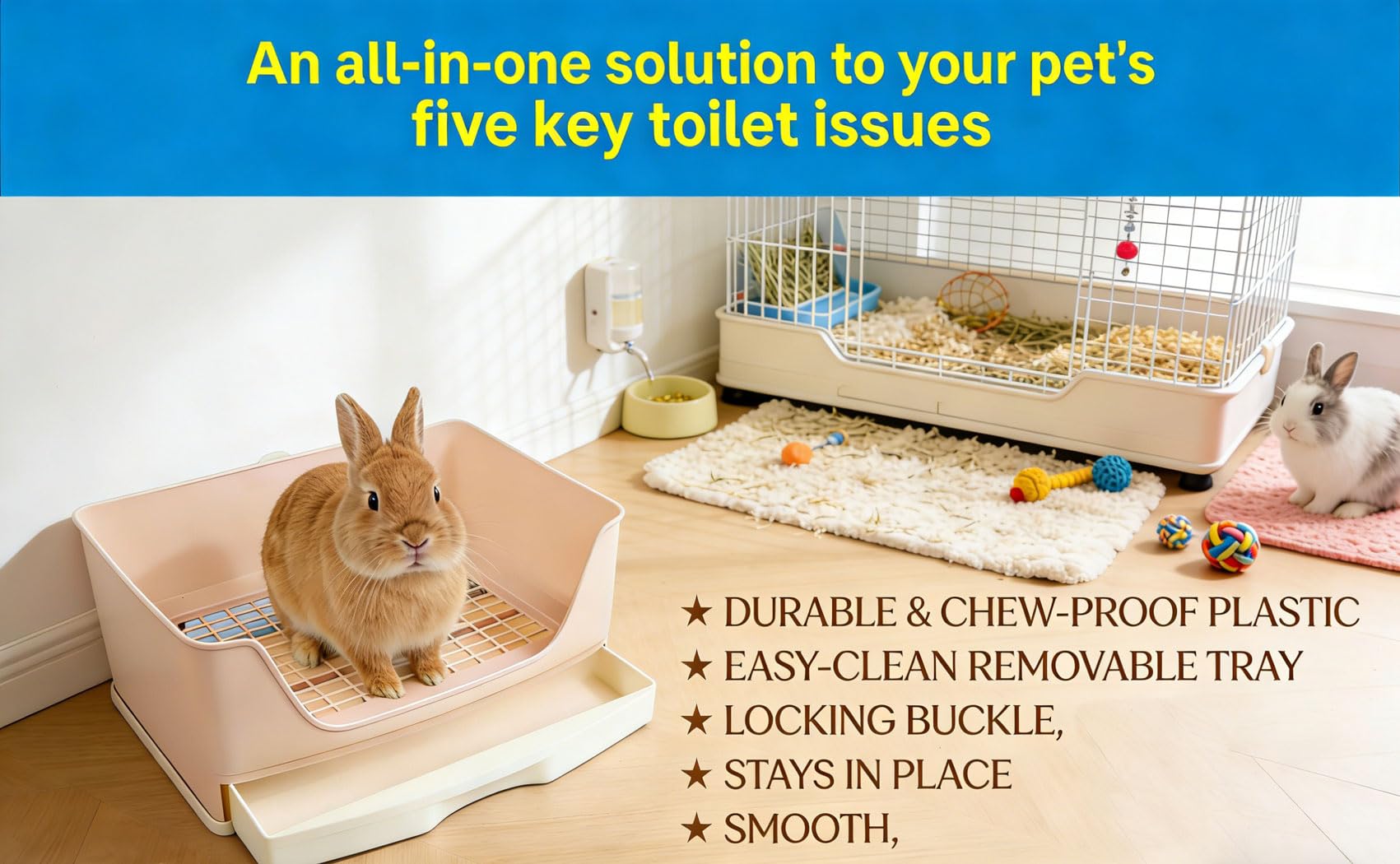 Rabbit Litter Box,Bunny Supplies,Large Pet Litter Pan Trainer with Drawer Corner for Rats Hamsters Ferret Bunny Guinea Pigs Chinchilla Small Animals,Rabbit Cage Accessories for Training Litter Pan - image 4