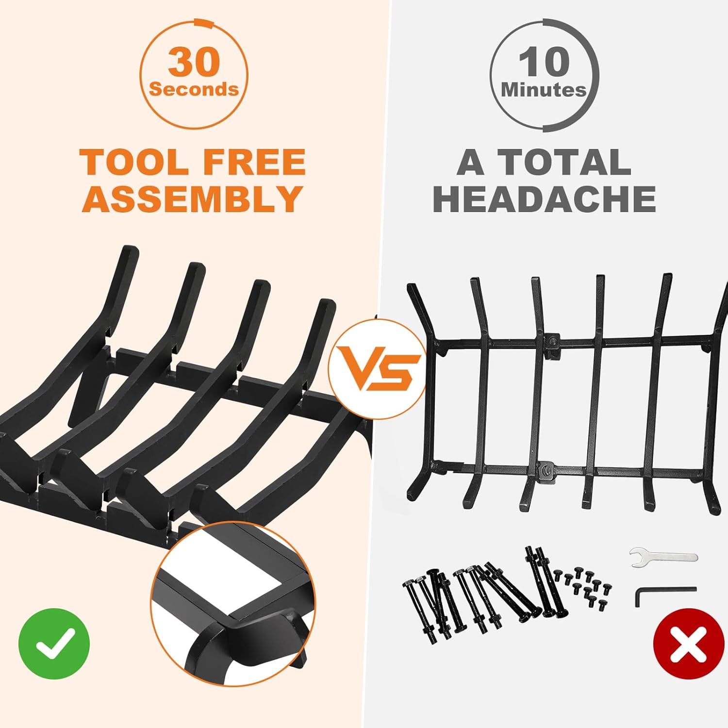 Fireplace Grate 14in Heavy Duty, Fireplace Wood holder for Inside Fireplace, Fireplace Log Holder, Small Fire Grate, Fireplace Accessories, Chimney Hearth Indoor, 5 Bars Fire Pit Grate for Outdoor