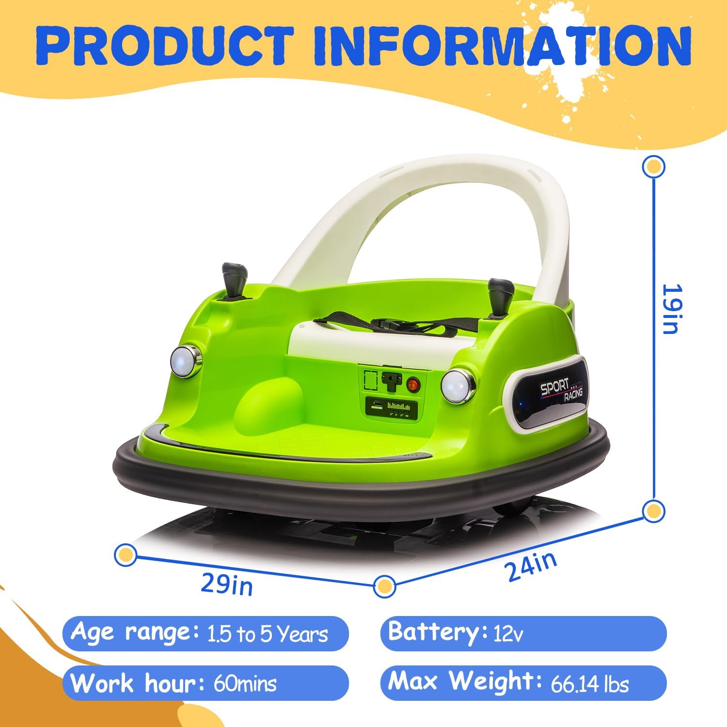 12V Ride On Bumper Car for Kids & Toddlers, Baby Riding Bumping Toy Car Gift with Remote Control, 360 Degree Spin and Safety Belt, Green