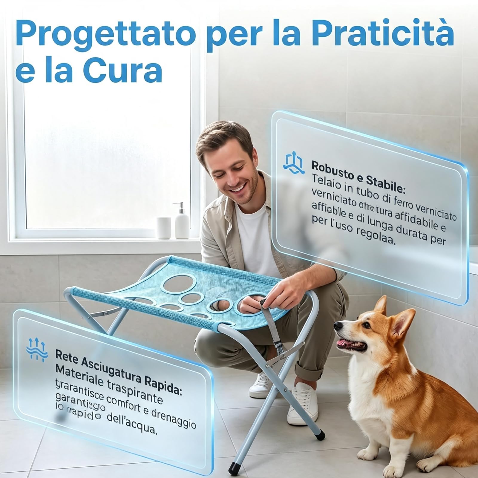 Telaio di Supporto per Toelettatura Supporto per Bagnetto Animali Struttura Stabile in Metallo con Rete Traforata a Drenaggio Rapido E Fascia di, color to 3