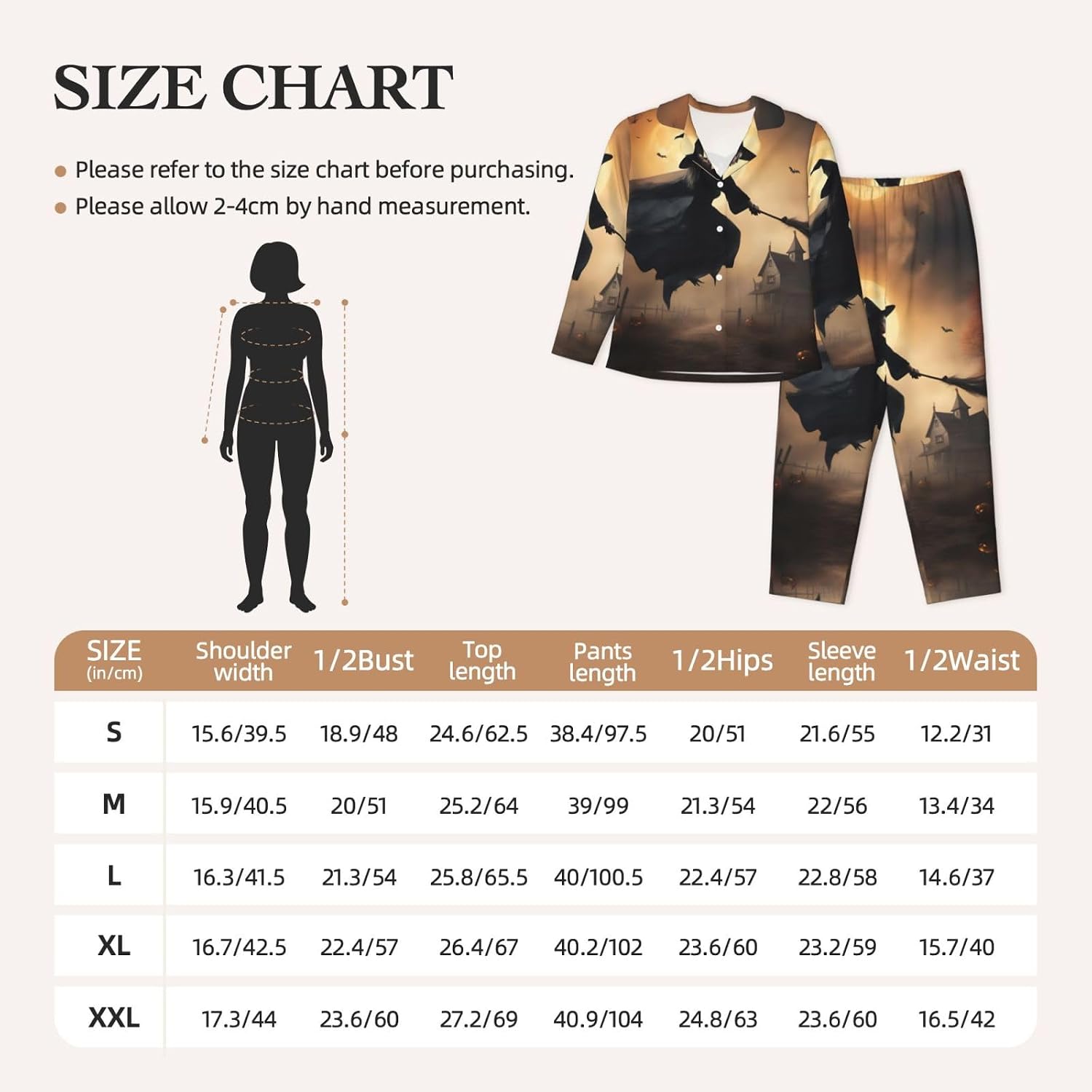 Halloween Witch Flying Print Womens Pajama Sets,Matching Christmas Pajamas,For Everyday Wear,Lounging And More