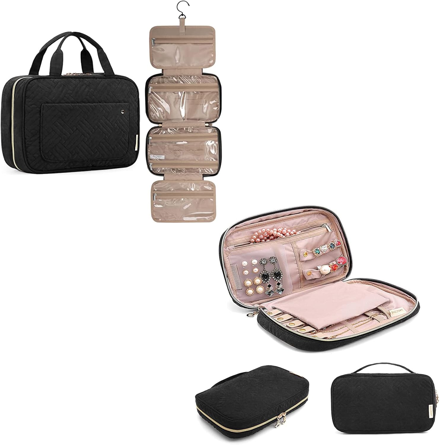 BAGSMART Large Toiletry Bag with Jewelry Organizer Beauty