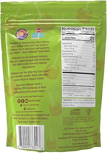 Vista 43 de Zollipops - Caramelo y manzana verde, sin azúcar, sin alergias, vegano, apto para dieta cetogénica y diabética, caramelo Clean Teeth