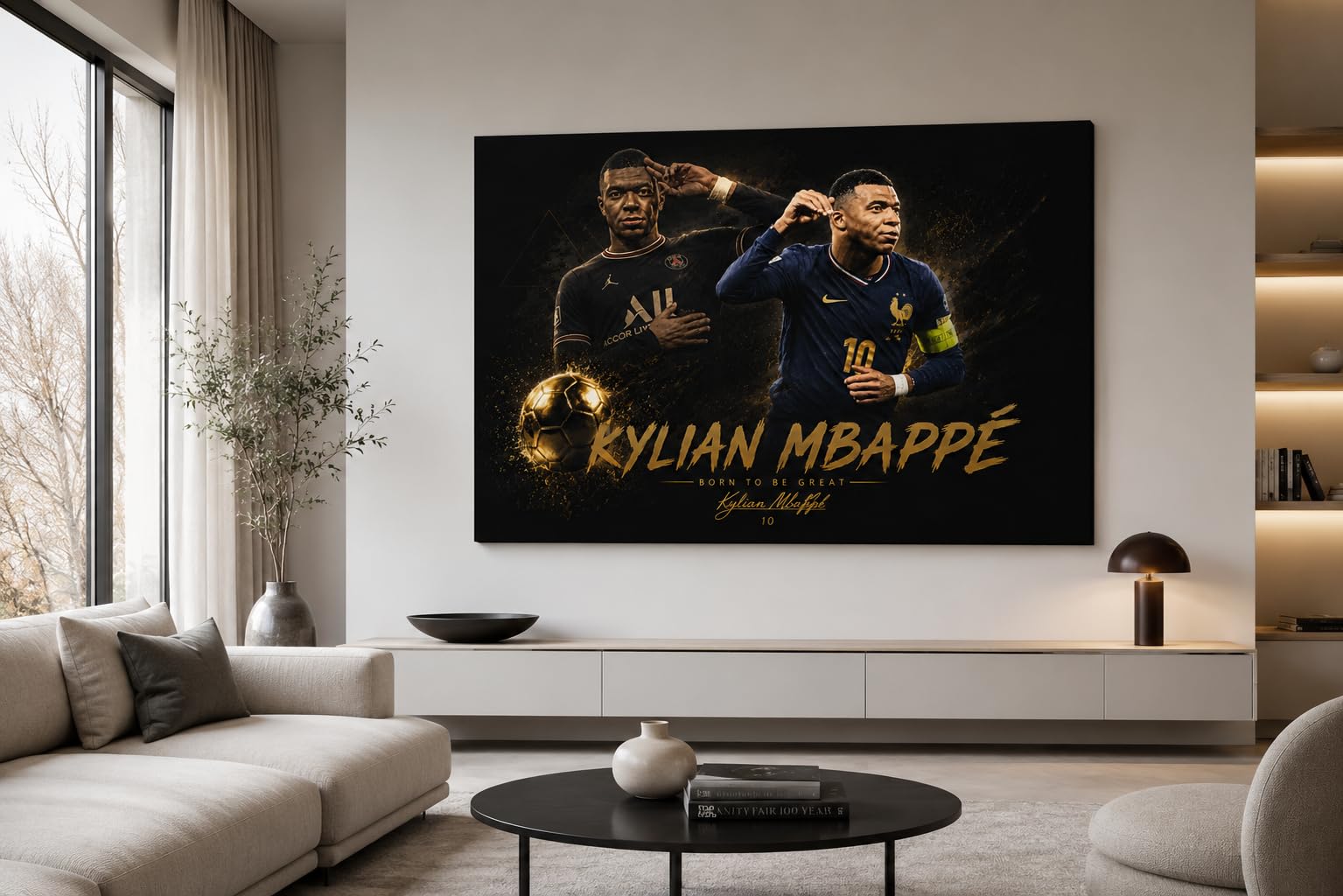 Kylian Mbappé Leinwandbild 80x60 cm| Modernes Fußball Wandbild für Fans 29wl4