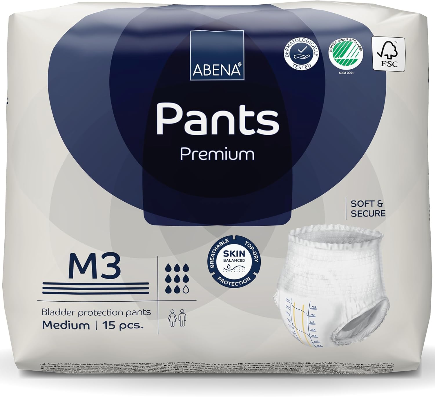 Abena Pants, Premium Protective Underwear, Level 3, (Medium To Extra Large), Medium, 15 Count The Nordic Swan Ecolabel The Forest Stewardship Council
